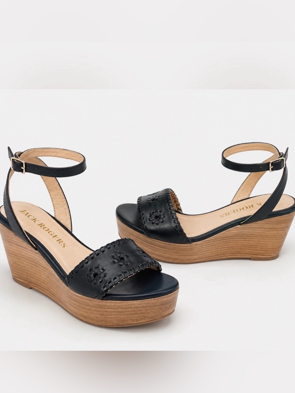 Jack Rogers Ferry Black Platform Wedge Sandals Size 7 New